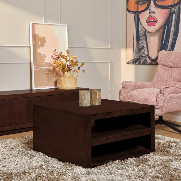 Vierkante salontafel Brussel Bruin Mangohout 80 cm