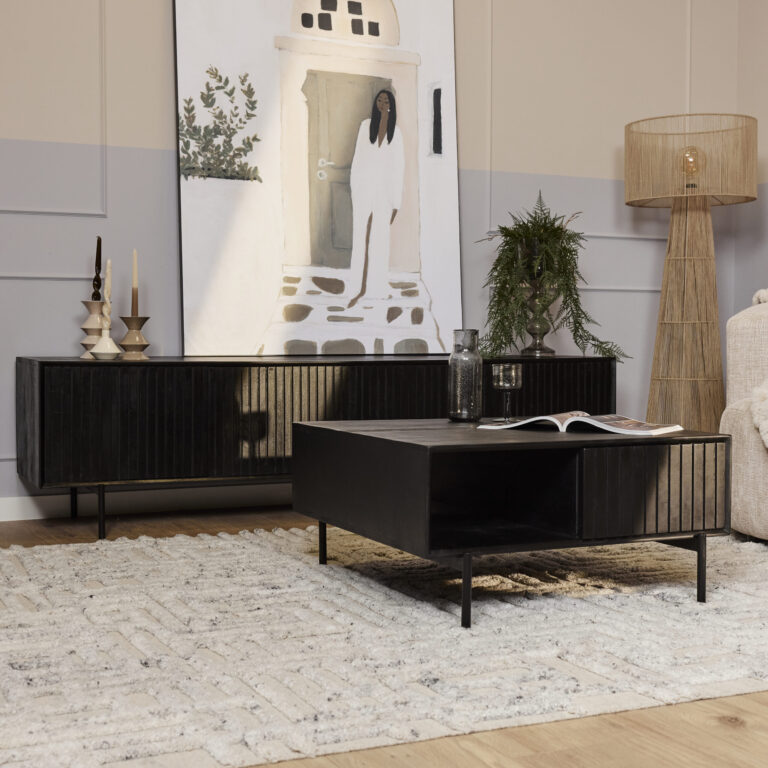 Vierkante salontafel Madison Zwart Mangohout 80 cm