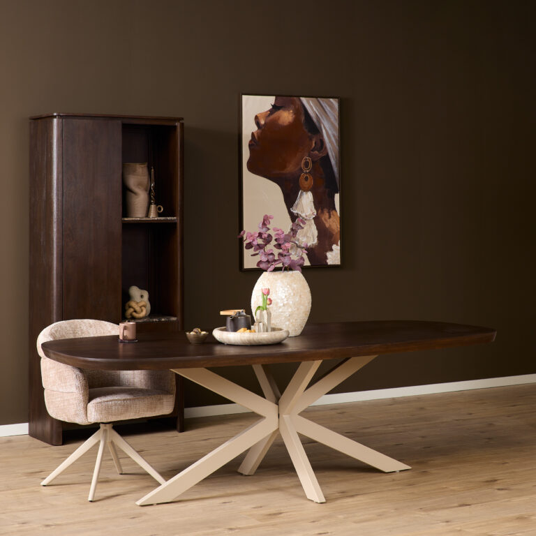 Deens ovale eettafel Madison Bruin Poot Zand Mangohout 240 cm