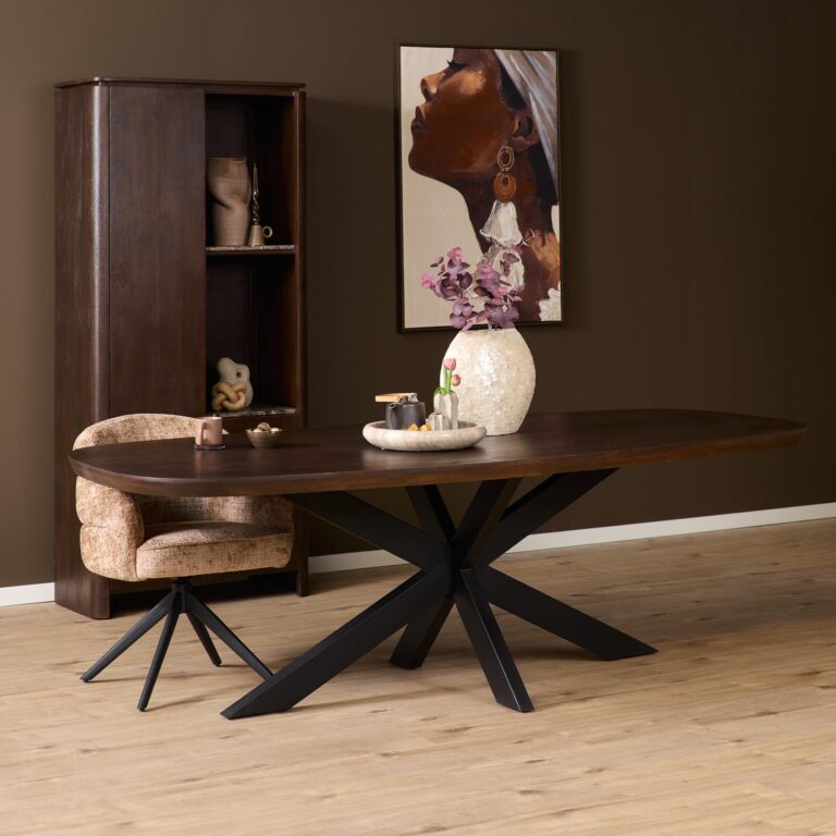 Deens ovale eettafel Madison Bruin Poot Zwart Mangohout 200 cm
