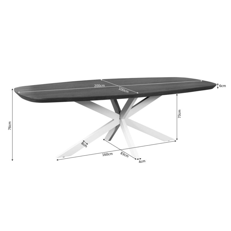 Deens ovale eettafel Madison Bruin Poot Zwart Mangohout 200 cm