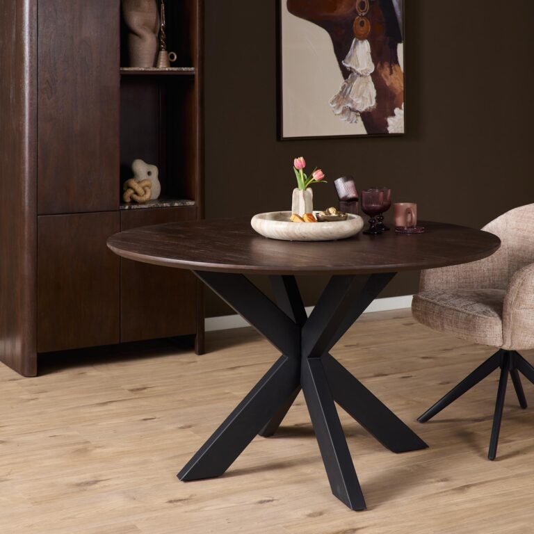 Ronde eettafel Madison Bruin Poot Zwart Mangohout 130 cm