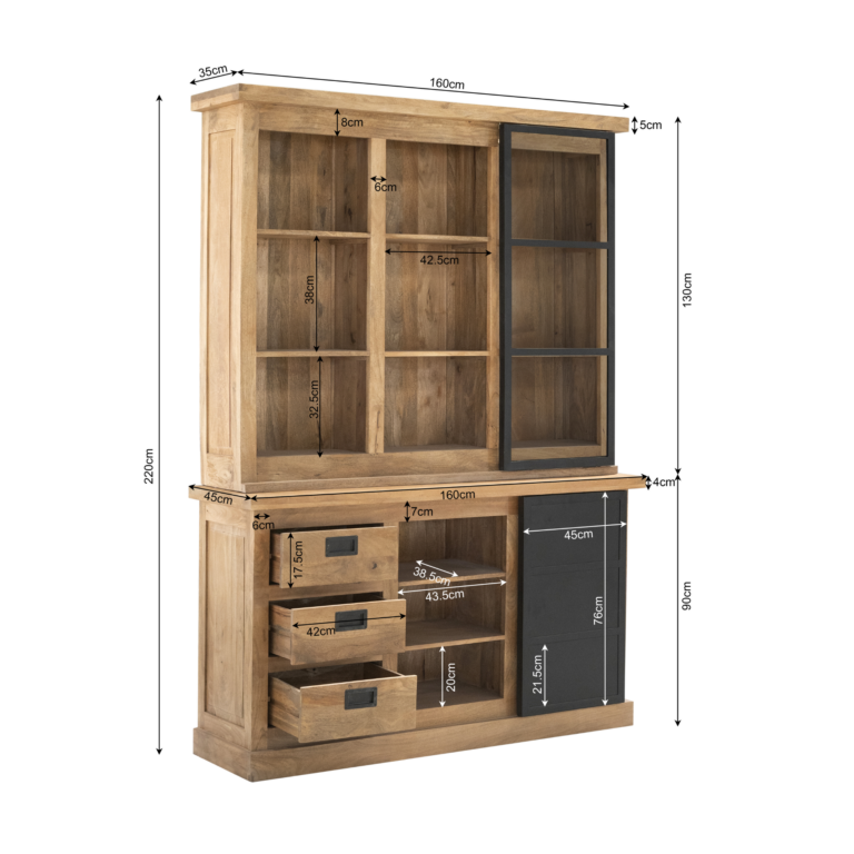 Vitrine Nashville Natur Mangoholz 160 cm