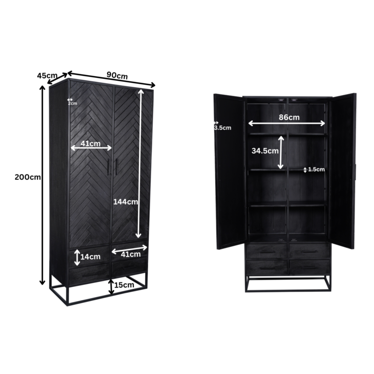 Kabinet New York Zwart Mangohout 90 cm