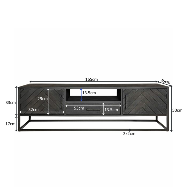 Tv meubel New York Zwart Mangohout 165 cm