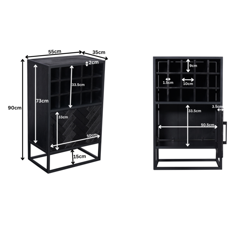 Cave à vin New York Noir Bois de manguier 55 cm