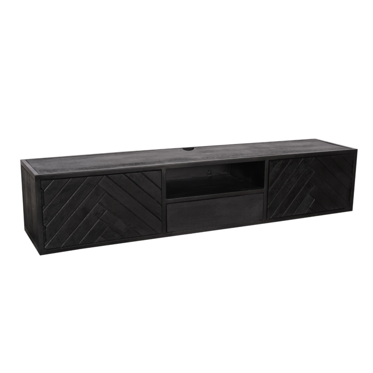 Zwevend tv meubel New York Zwart Mangohout 160 cm