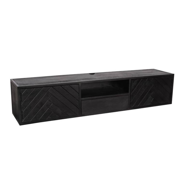 Zwevend tv meubel New York Zwart Mangohout 160 cm