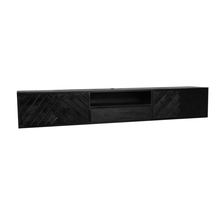 Zwevend tv meubel New York Zwart Mangohout 200 cm