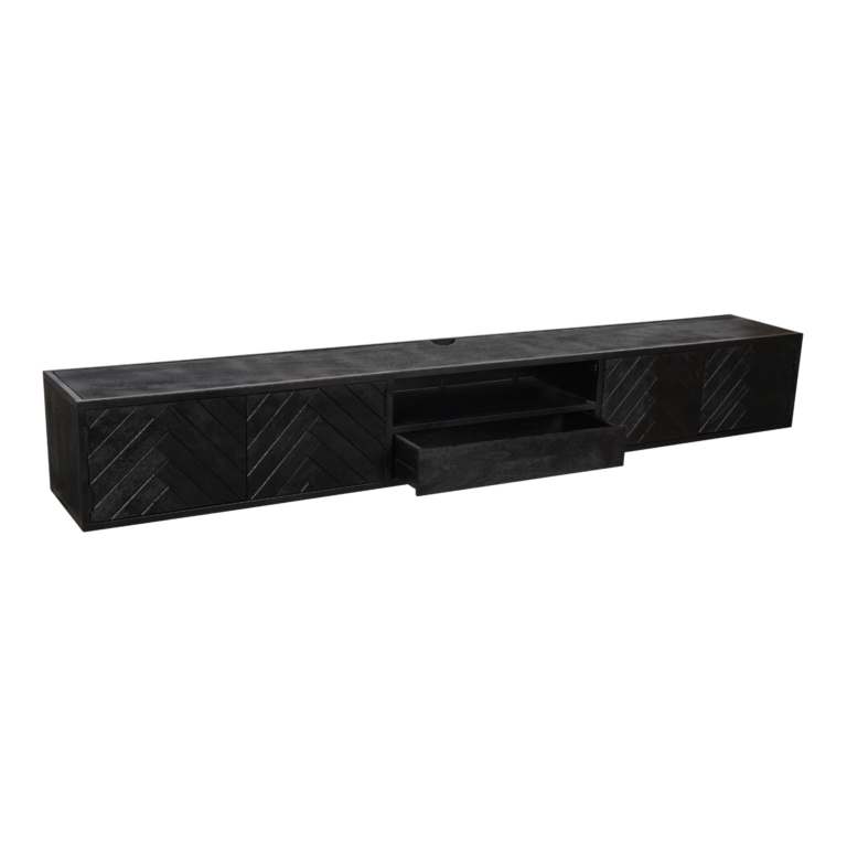 Zwevend tv meubel New York Zwart Mangohout 280 cm