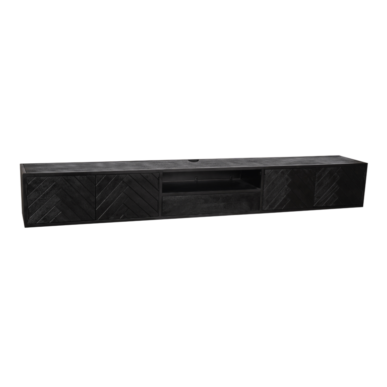 Zwevend tv meubel New York Zwart Mangohout 280 cm