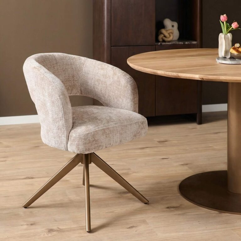 Draaibare eetkamerstoel Demi met armleuning Beige Poot Brons