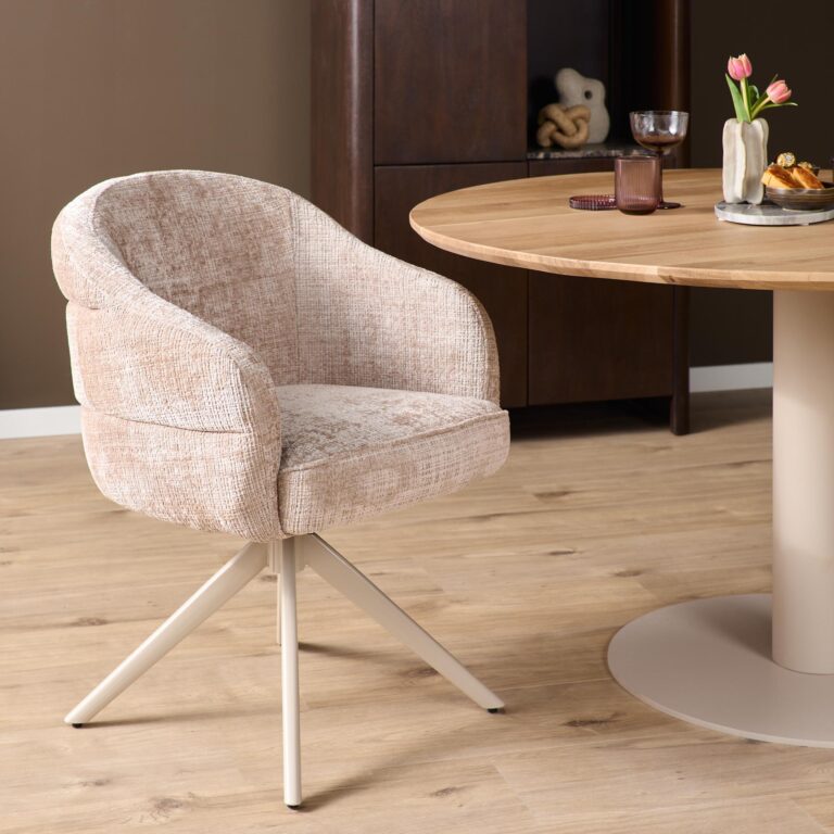 Draaibare eetkamerstoel Bella Beige Poot Zand