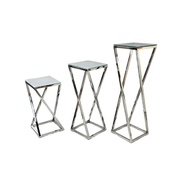 FIORI SILVER 701 3 TABLES SET 60-80-100 + WHITE GLASS